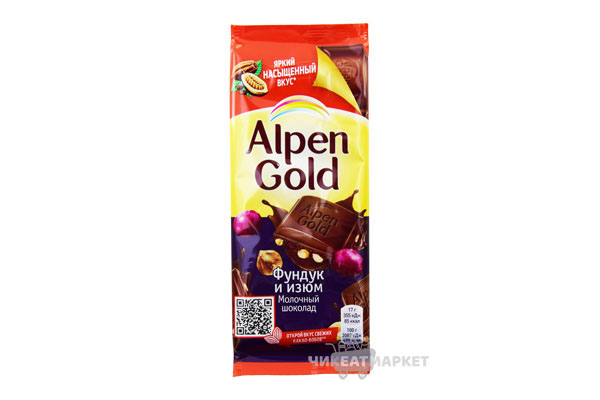 шоколад Alpen Gold фундук и изюм 85г