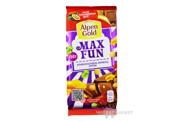 шоколад  Alpen Gold Max Fun карамель/мармелад/печенье 150г