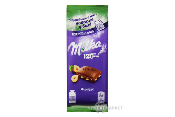 шоколад Milka молочный с дробленным фундуком 85г