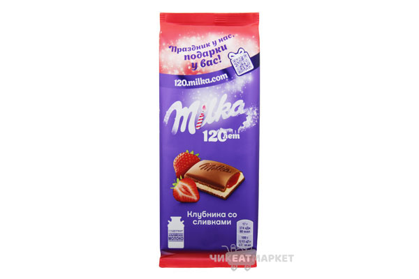 шоколад  Milka молочный клубника со сливками 85г