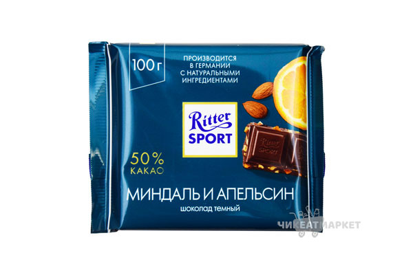 шоколад  Ritter Sport темный миндаль/апельсин 100г