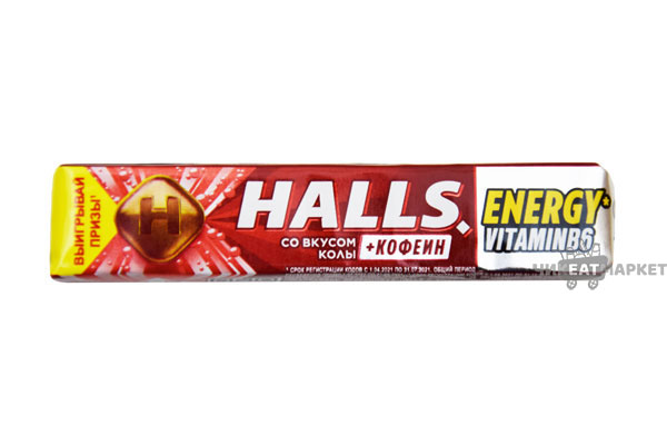 леденцы Halls со вкусом колы+кофеин 33г