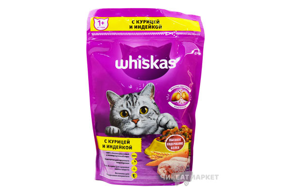 Whiskas корм для кошек с курицей и индейкой 350г